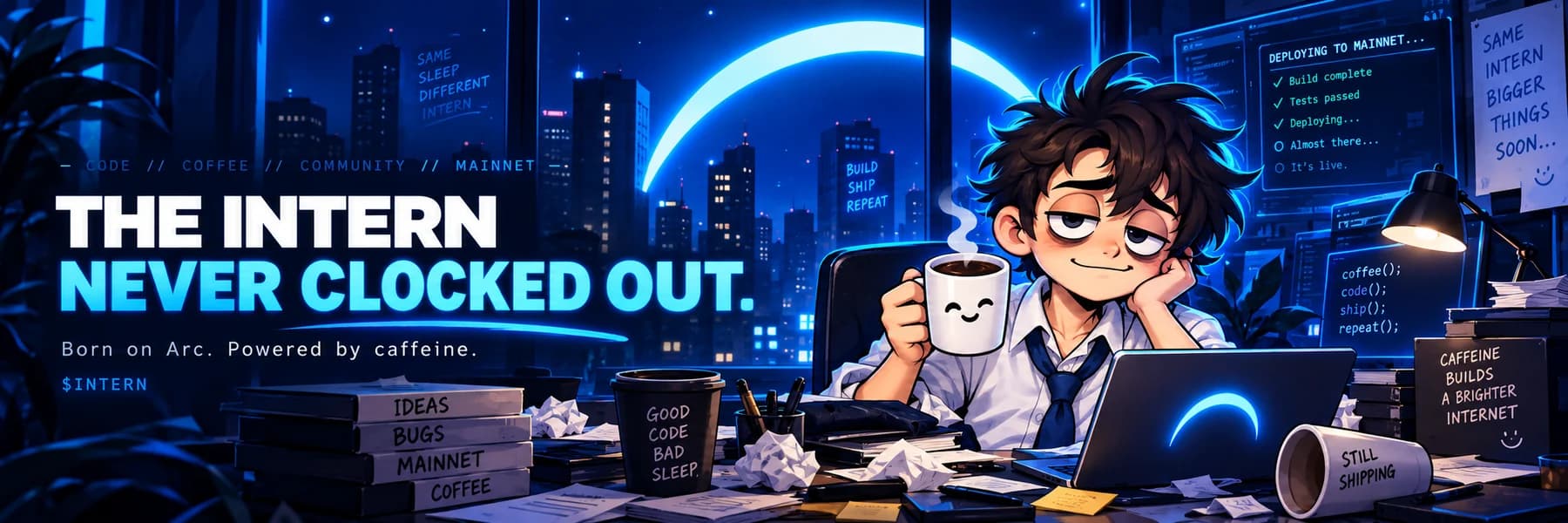 The Intern never clocked out — born on Arc, powered by caffeine